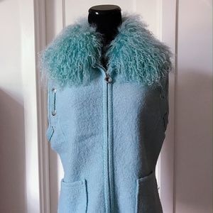 Lisa International Blue Wool Trim Vest